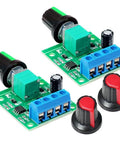 2pcs PWM Low Voltage Motor Speed Controller DC 1.8V 3V 5V 6V 12V 2A 1803BK 1803B with knobs displayed on white background