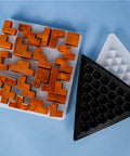 Pyramid Resin Puzzle Molds 2 Pack Silicone Mold For Epoxy Resin Casting And DIY Crafts shown with resin pieces on blue background