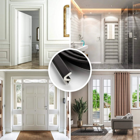 Weather Stripping Door Seal Strip - Soundproof Q-Shaped Foam for Exterior Door Frame, large gap seal, doors with seal illustration.