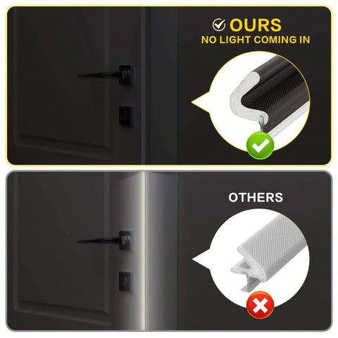 Comparison of Weather Stripping Door Seal Strip - Soundproof Q-Shaped Foam blocking light, versus standard foam seal