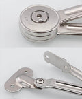 Close-up of 2 Packs [Upgraded] Qrity Cabinet Cupboard Door Lift Stay Support Hinge Damper in silver, showing hex key slot.