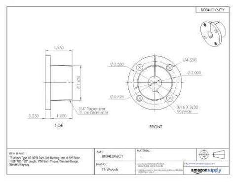 Technical drawing for Sure Grip Quick Disconnect Bushing QT58 Split Flange Shaft Mount For Pulleys And Sprockets.