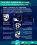 QTE Auto wheel hub assemblies promotional flyer with product features and brand logo.
