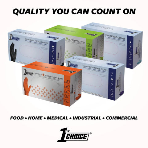 Various boxes of nitrile gloves, including Black Nitrile Gloves 6 Mil Latex Free Powder Free Mechanics Automotive XL
