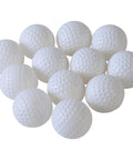 Quality Plastic Golf Balls, 12 Pack, hollow white plastic, ideal for carnival games and practice, shown from top view