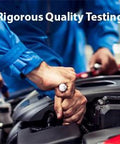 Mechanics performing rigorous quality testing on vehicle parts, related to 515160 Front Wheel Bearing and Hub Assembly 2 Pack for 4WD.