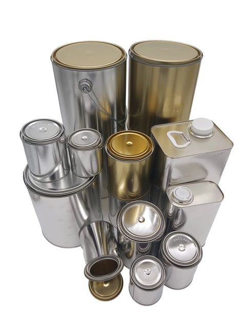 Quart size tin paint cans two pack with lids, unlined silver finish