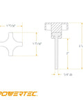 Technical drawing of 5 Pack Quarter Inch 20 TPI Four Point Knobs With 2 Inch Threaded Studs