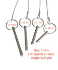Four Sets Quarter Inch Diameter Single Ball Quick Release Pins Made From 316 Stainless Steel For Bimini Tops And Marine Hardware