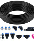 One Quarter Inch Air Line Tubing Kit With Fifty Foot Black Nylon Air Hose And Push To Connect Fittings For Air Brake System Or Fluid Transfer SAE J844 PA Nylon Hose Fifteen Piece All In One Accessory Kit Including Splitters Elbows Tees And Unions