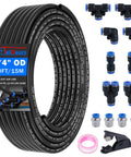 One Quarter Inch Air Line Tubing Kit With Fifty Foot Black Nylon Air Hose And Push To Connect Fittings For Air Brake System Or Fluid Transfer SAE J844 PA Nylon Hose Fifteen Piece All In One Accessory Kit Including Splitters Elbows Tees And Unions
