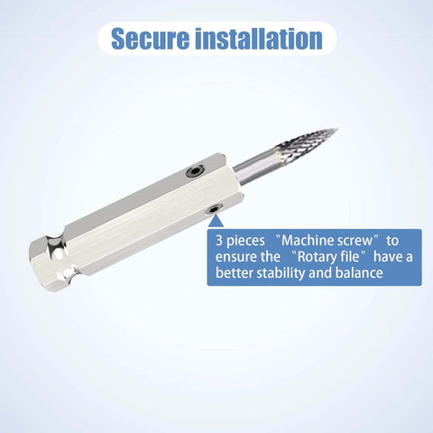 Heavy Duty Quarter Inch Carbide Steel Reamer Drill Bit Double Cut Burr for Tire Repair with Quick Release Adapter