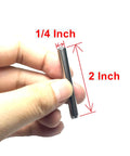 One Quarter Inch Dowel Pins 10 Pack For Furniture And Woodworking, Precision Ground Alloy Steel, Two Inch Length, held in hand