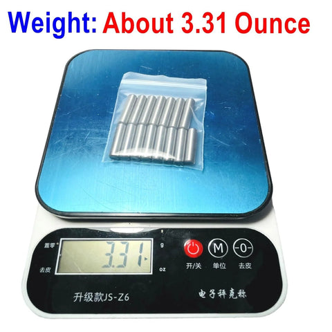 Quarter Inch Dowel Pins Kit 15 pieces weighing 3.31 ounces on a digital scale