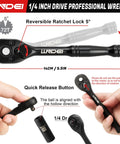 Impact Socket Set One Quarter Inch Drive 83 Piece With SAE And Metric Sizes Showing 72 Tooth Ratchet Handle and Quick Release