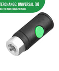 One Quarter Inch Female Industrial Air Coupler With Push Button Safety Quick Disconnect IM Type Aluminum Body Nylon Wrapped Tip