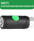 One Quarter Inch Female Industrial Air Coupler With Push Button Safety Quick Disconnect IM Type Aluminum Body Nylon Wrapped Tip