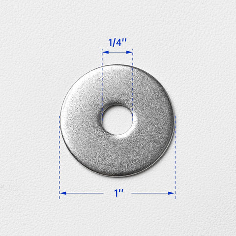 Quarter Inch Fender Washer, 1 Inch Diameter, 304 Stainless Steel, single washer with dimensions shown