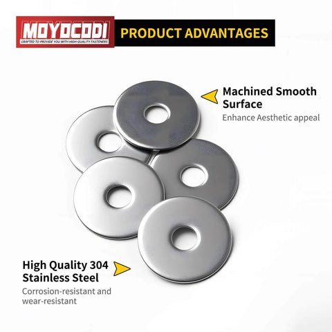 Image of five Quarter Inch Fender Washers 1 Inch Diameter 304 Stainless Steel Pack of 50, showing smooth finish and durability.