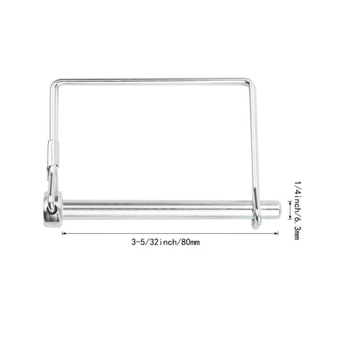 Close-up of 4 Pack Zinc Plated One Quarter Inch Safety Hitch Pins For Utility Trailers, RVs, Boats, Lawn Tractors And Farm Equipment.
