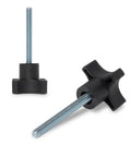 5 Pack Quarter Inch 20 TPI Four Point Knobs With 2 Inch Threaded Studs for lawn mowers and woodworking tool positioning.