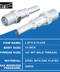 L Style 1 Quarter Inch Air Hose Fittings Kit With Fourteen Pieces Quick Connect Couplers And Plugs, Steel Male Plugs