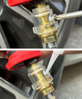 Inline One Quarter Inch NPT Oiler Lubricator for Air Compressors showing installation with copper and transparent plastic construction