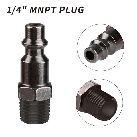 Close-up of 1/4 inch MNPT plug for 3-Way Air Manifold With Four Ports Aluminum Flat Hex Quick Connect Air Hose Splitter