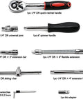 46 Piece One Quarter Inch Drive Socket Ratchet Wrench Set With Bit Sockets Metric Extension Bar And Storage Case For Auto Repair And Household Use Durable Chrome Vanadium Steel Thick Walled Sockets