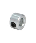 Close-up of a zinc plated carbon steel collar from 8 Piece One Quarter Inch Shaft Collar Set Screw Style Zinc Plated Carbon Steel Clamp On For One Quarter Inch Shafts Corrosion Resistant Industrial Machinery Hardware Kit Includes Eight Collars With One Half Inch Outer Diameter And Five Sixteenth Inch