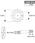 Technical diagram of One Quarter Inch Split Lock Washers 304 Stainless Steel Pack 150 Pieces showing dimensions and specifications.