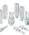 L Style 1 Quarter Inch Air Hose Fittings Kit With Fourteen Pieces Quick Connect Couplers And Plugs, Steel Male And Female Couplers displayed