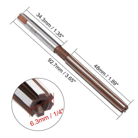 Pro Grade High Speed Steel Hand Reamer For Metalworking One Quarter Inch Cutting Diameter With Six Straight Flutes For Precise Reaming And Durable Tool Uxcell Hand Milling Cutter Drill Bit showing dimensions.