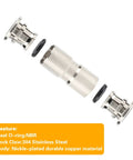 Union Straight Push To Connect Fittings One Quarter Inch Tube Quick Connect For Air And Water Lines Nickel Plated Brass 2 Pack