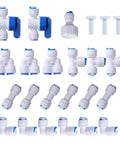 One Quarter Inch Quick Connect Push In Water Tube Fittings Kit With Ball Valve Tee L Y End Caps Faucet Connection For Home RO Systems DIY Ready No Tools Required Easy To Install And Use 24 Pack.