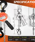 One Quarter Ton Mini Lever Block Chain Hoist With Ten Foot Chain G80 Alloy Steel 360 Degree Hook Manual Ratchet Hoist specifications