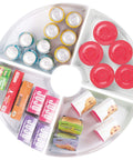 Quarter Wedge Lazy Susan Turntable Organizer With Handle In White Made From Recycled Plastic, filled with assorted pantry items