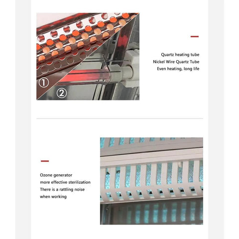 Close-up of heating tube and ozone generator inside Large-Capacity Tableware Disinfection Cabinet, Multi-Functional Storage Double-Layer