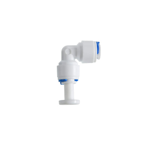 Side view of 1/4 in quick-connect L water tube fitting from One Quarter Inch Quick Connect Push In Water Tube Fittings Kit.