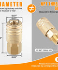 Close-up of 3/8 inch NPT thread coupler from 32 Piece Quick Connect Air Fittings And Coupler Kit showing diameter measurements.