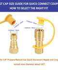 4 Pack 16mm Quick Connect Dust Cap And Plug Set For Propane And Natural Gas Lines, with yellow rubber caps shown on connectors