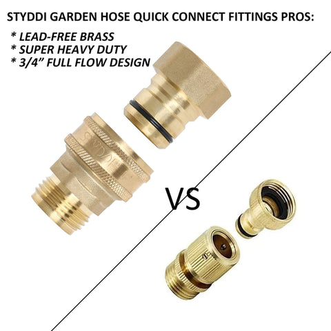 Heavy Duty Built Tough Three Quarters Inch Full Flow Garden Hose Quick Connect Fittings Lead Free Brass Full Port Connectors