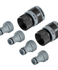 6 Piece Quick Connect Starter Set For Garden Hose Fittings With Water Stop And Easy Tool Swap Adapters And End Connectors Black And Grey