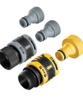 5 Piece Quick Connect Starter Set And Faucet Adapters Bundle For Garden Hoses, Water Stop, Locking Connection, Black Yellow Grey