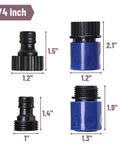 Garden Hose Quick Connectors Set With Four Male And Four Female Fittings And Four Faucet Adapters, 3/4 Inch, dimensions displayed