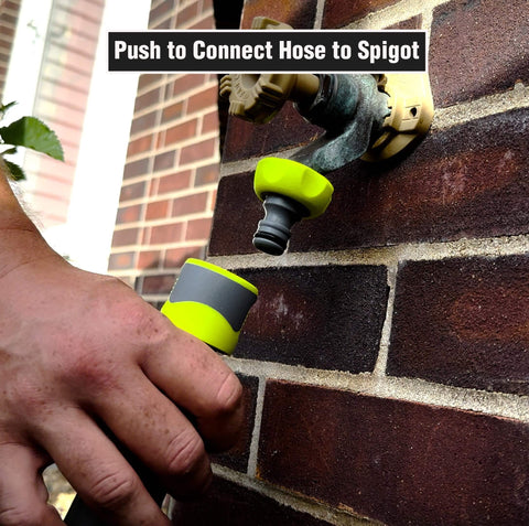 Garden Hose Quick Connect Fittings Kit With Flow-Stop Coupler And Plug - 5-Piece Quick-Connect Set installation on spigot
