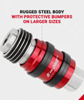 5 In One Universal Quick Connect Industrial Coupler Pro Grade For 1/4 Inch NPT, Air Hose Connection, Red Single Pack, side view