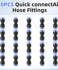 20PCS One Quarter Inch Quick Connect Pneumatic Fittings Straight Union Coupler Push To Connect For Air Hose And Air Compressor
