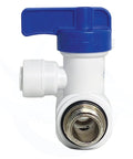 Front view of Dual O Ring Quick Connect Angle Stop Valve Adapter No Fuss 3/8 Inlet To 3/8 Or 1/4 Inch Tubing Stainless Steel