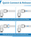 Diagram showing installation of One Quarter Inch Quick Connect Water Line Fittings Kit With Ball Valve Check Valve Tee Elbow And Y Fittings